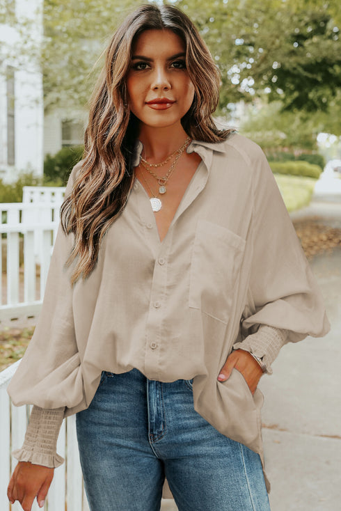 Billowy Sleeves Pocketed Shirt